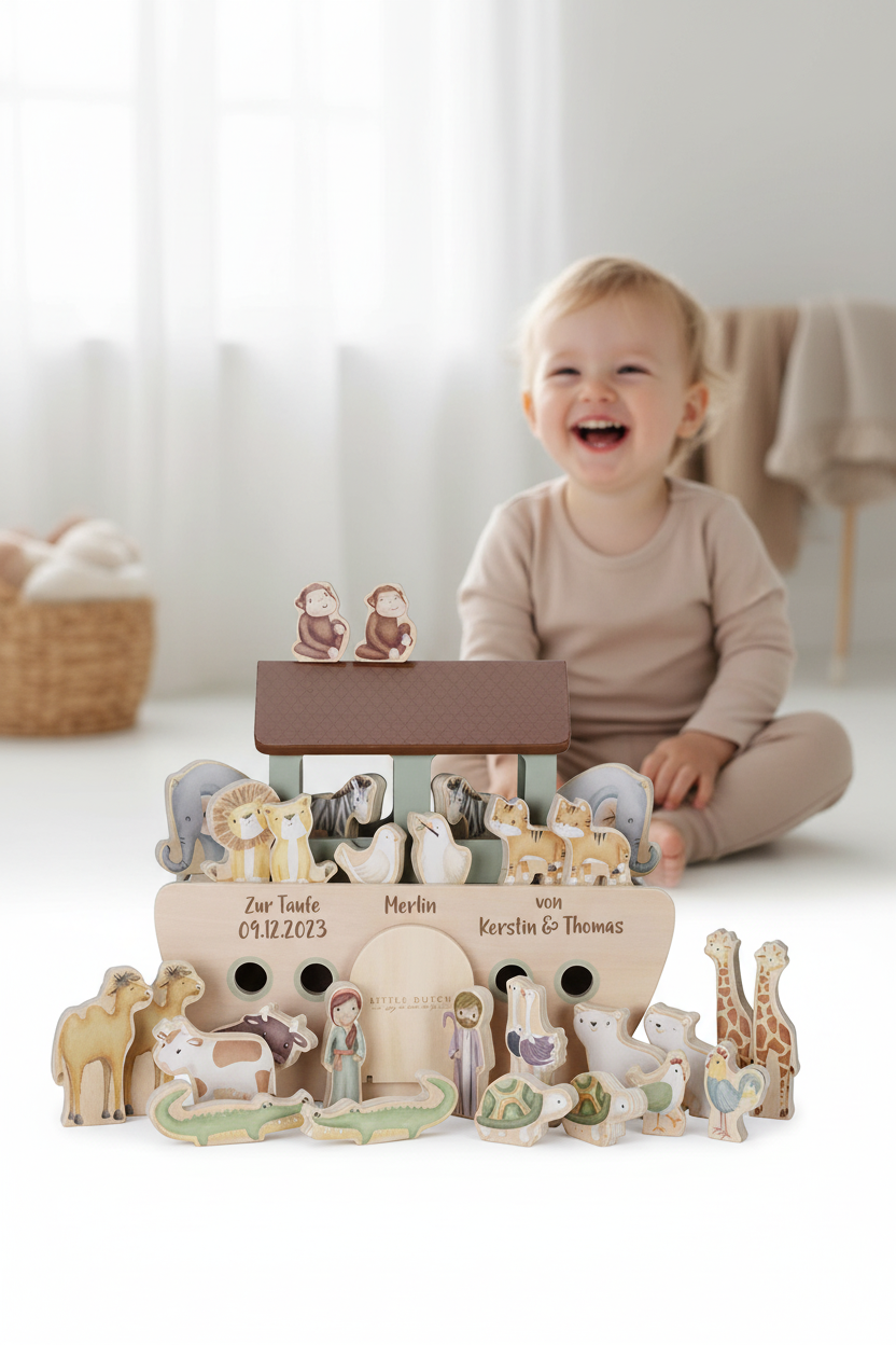 Personalisierte Arche Noah aus Holz zur Taufe