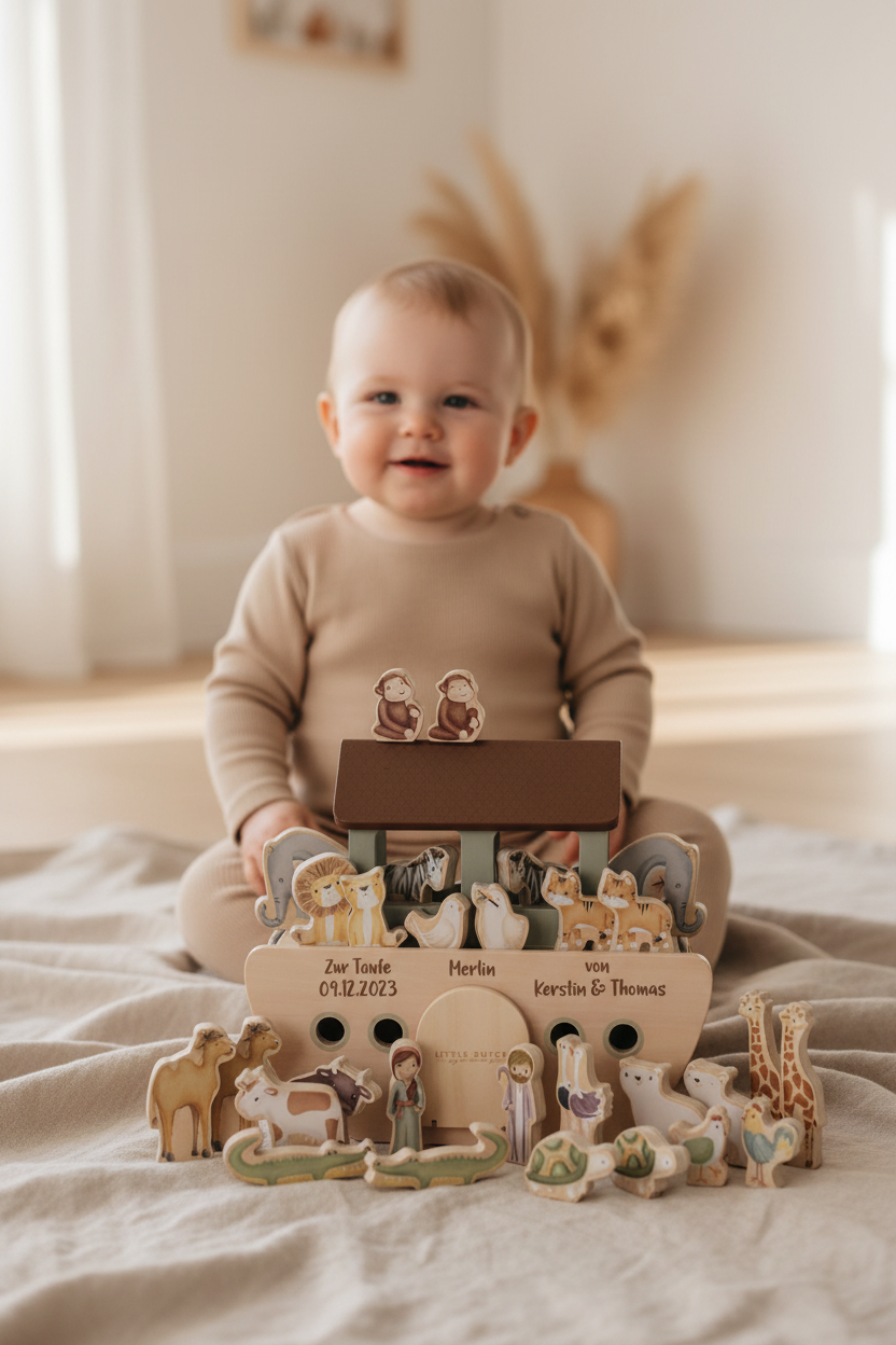 Personalisierte Arche Noah aus Holz zur Taufe