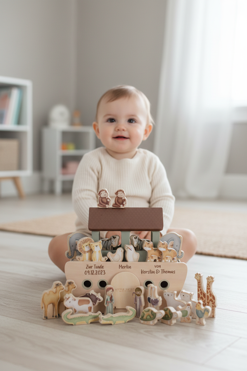 Personalisierte Arche Noah aus Holz zur Taufe