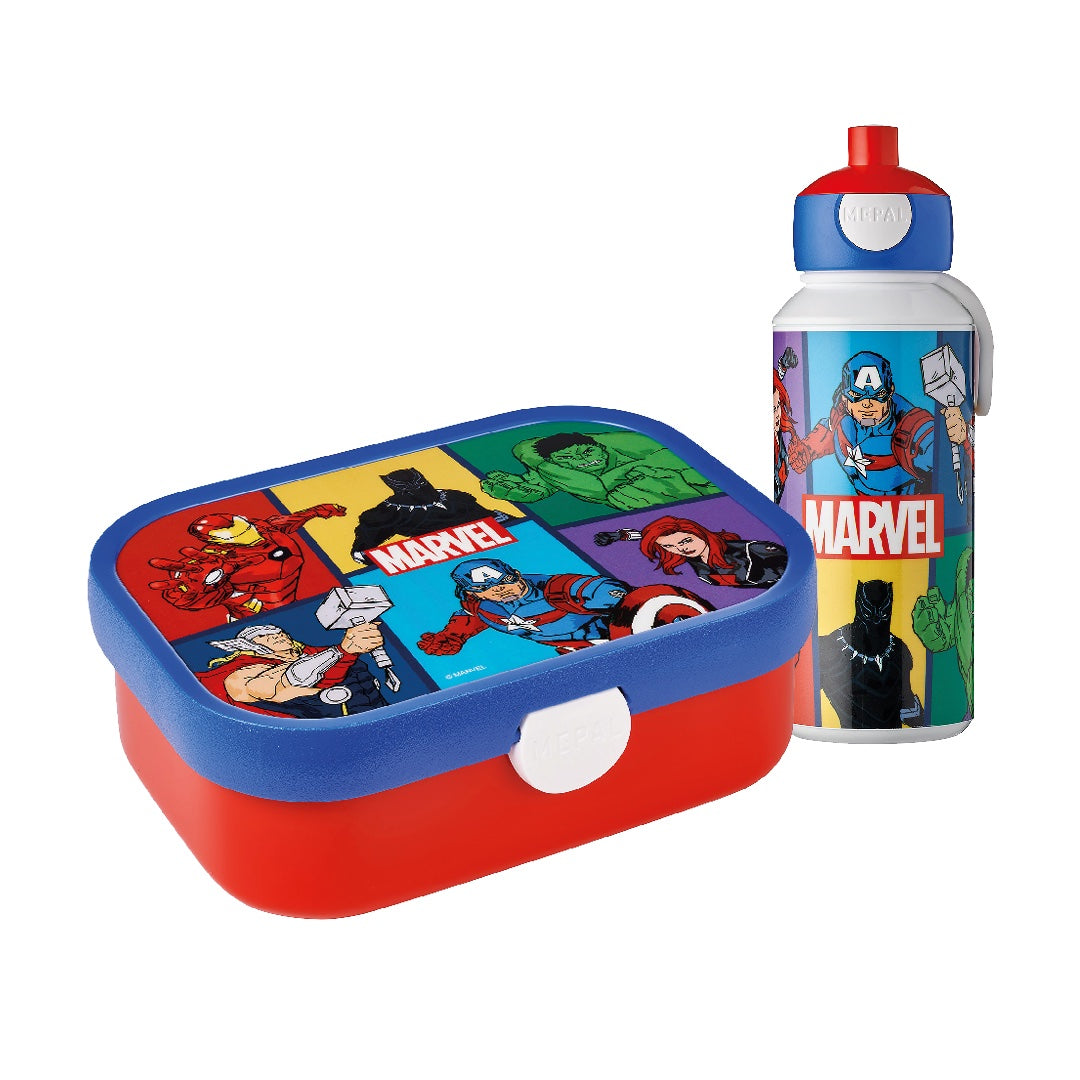 Pausen-Set Marvel Avengers, Brotdose und Pop-Up Flasche | Mepal
