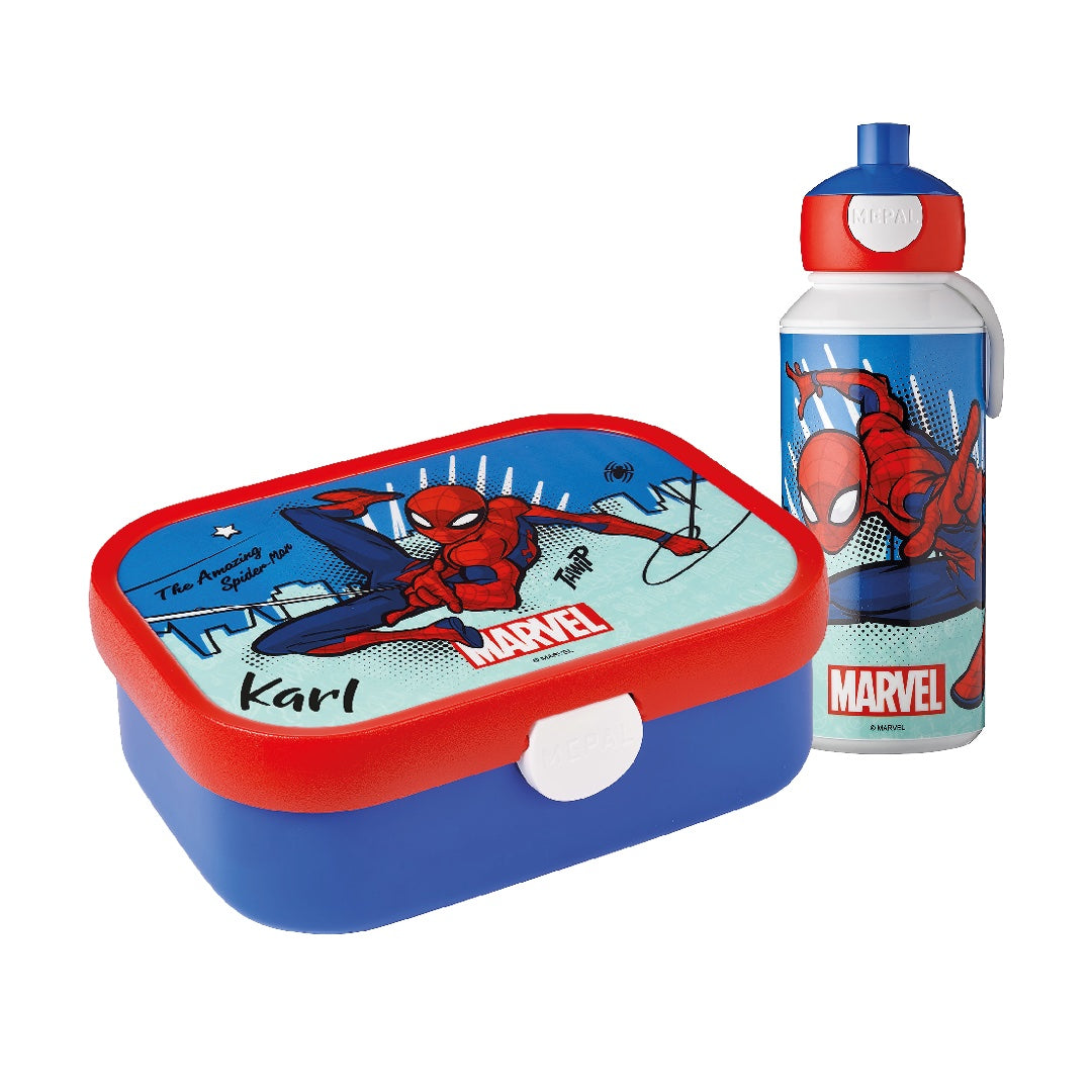 Spiderman lunch set, lunch box, and pop-up bottle | Mepal