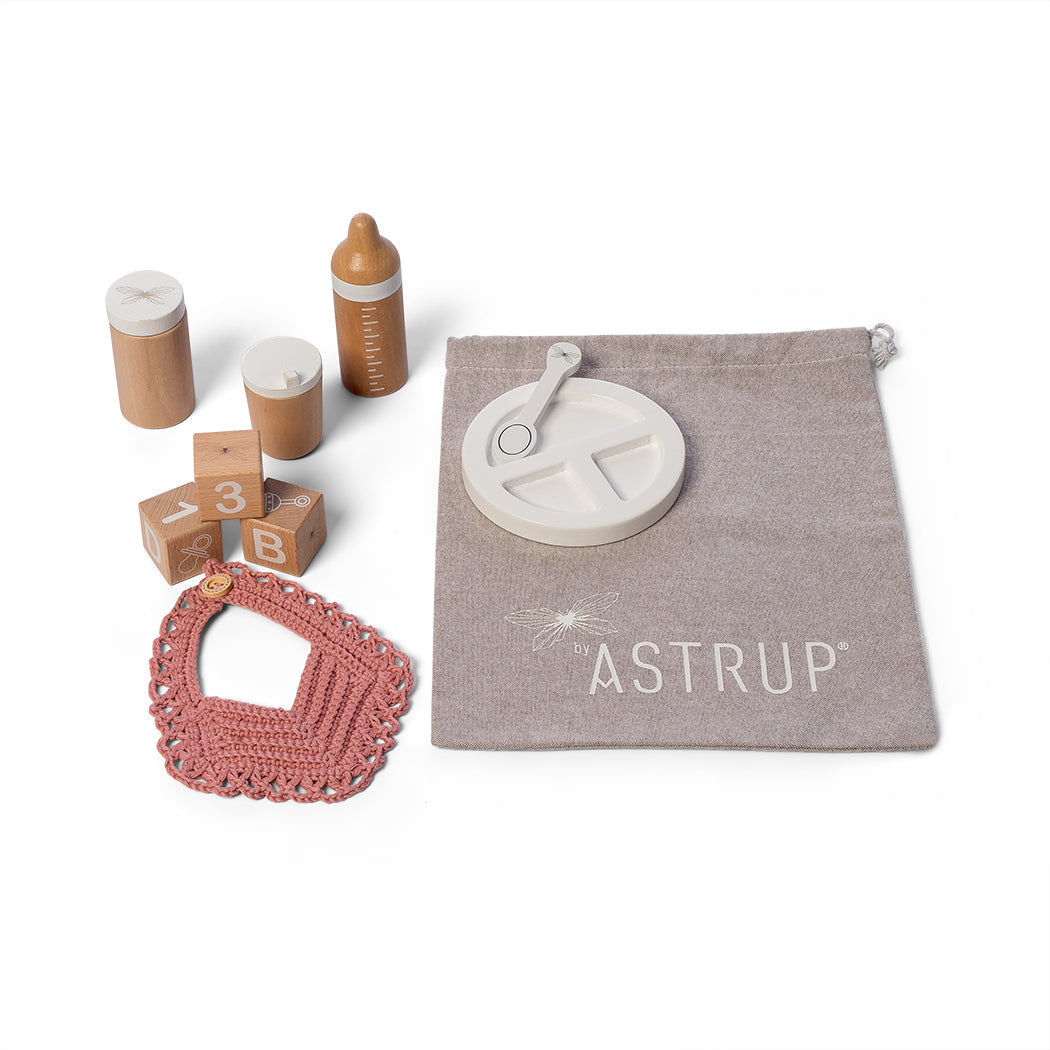 Doll accessories for feeding, 9 pieces, pink, white, natural | byAstrup