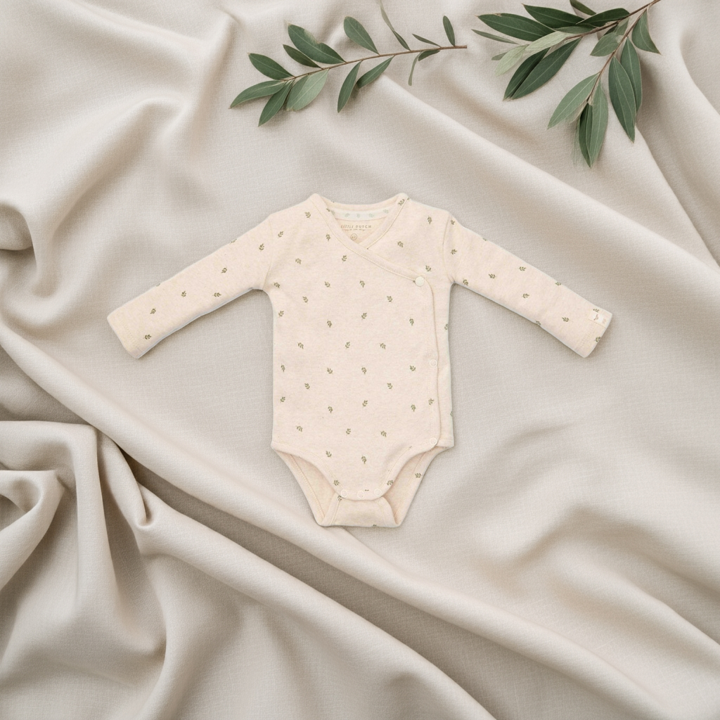 Wikkelbody met lange mouwen Green Leaves - Little Farm | Little Dutch