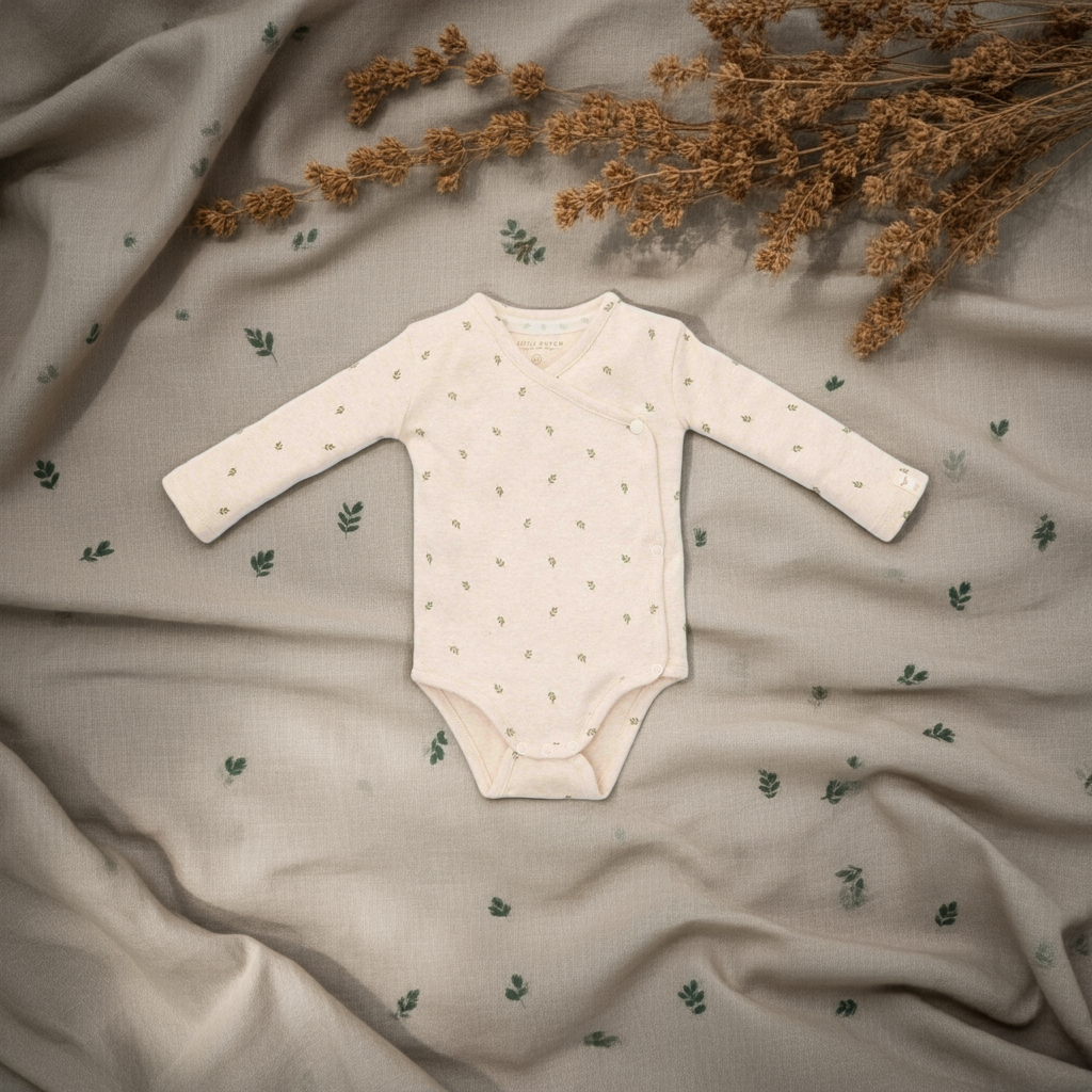 Wikkelbody met lange mouwen Green Leaves - Little Farm | Little Dutch