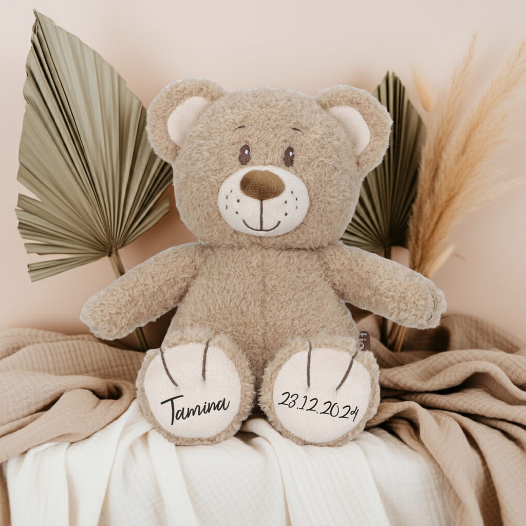 Kuscheltier Teddybär zur Geburt & Taufe 28 cm | by Schmatzepuffer