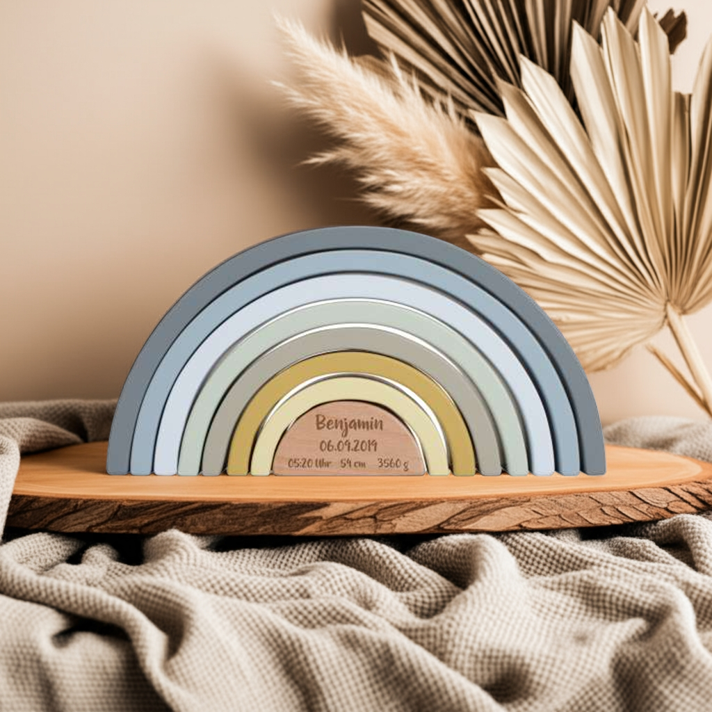 Stapelturm Regenbogen Blau - Zur Geburt