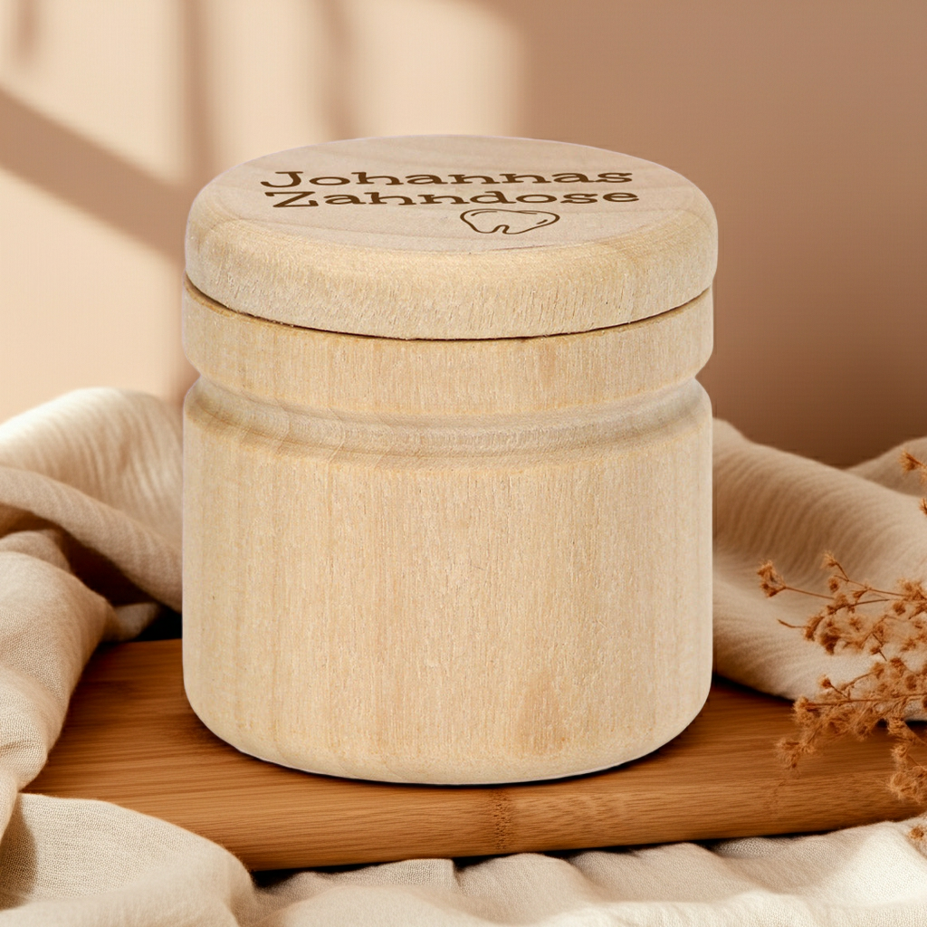 Milchzahndose aus Holz - mit wählbarem Motiv personalisiert | by Schmatzepuffer