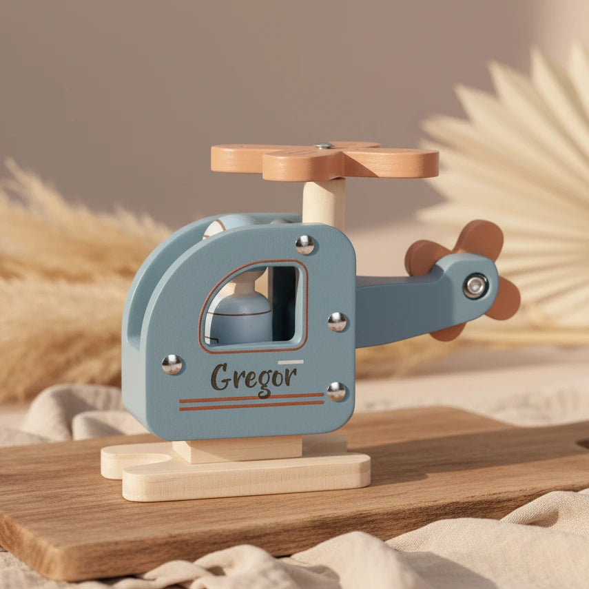 Personalisierter Holz-Hubschrauber mit Name für Kinder – hochwertiges Holzspielzeug von Schmatzepuffer