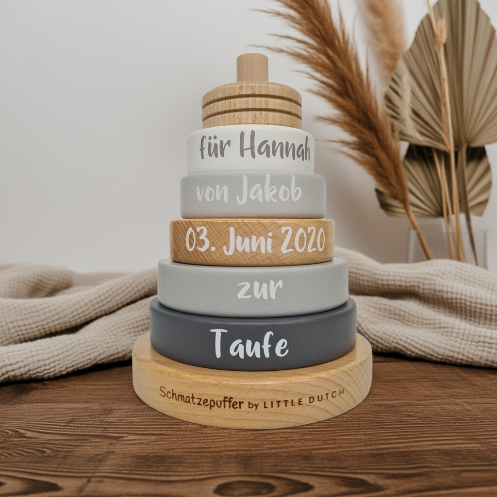 Stapeltoren "Schmatzepuffer Edition" - Voor doopfeesten - Bedrukt hout | Little Dutch