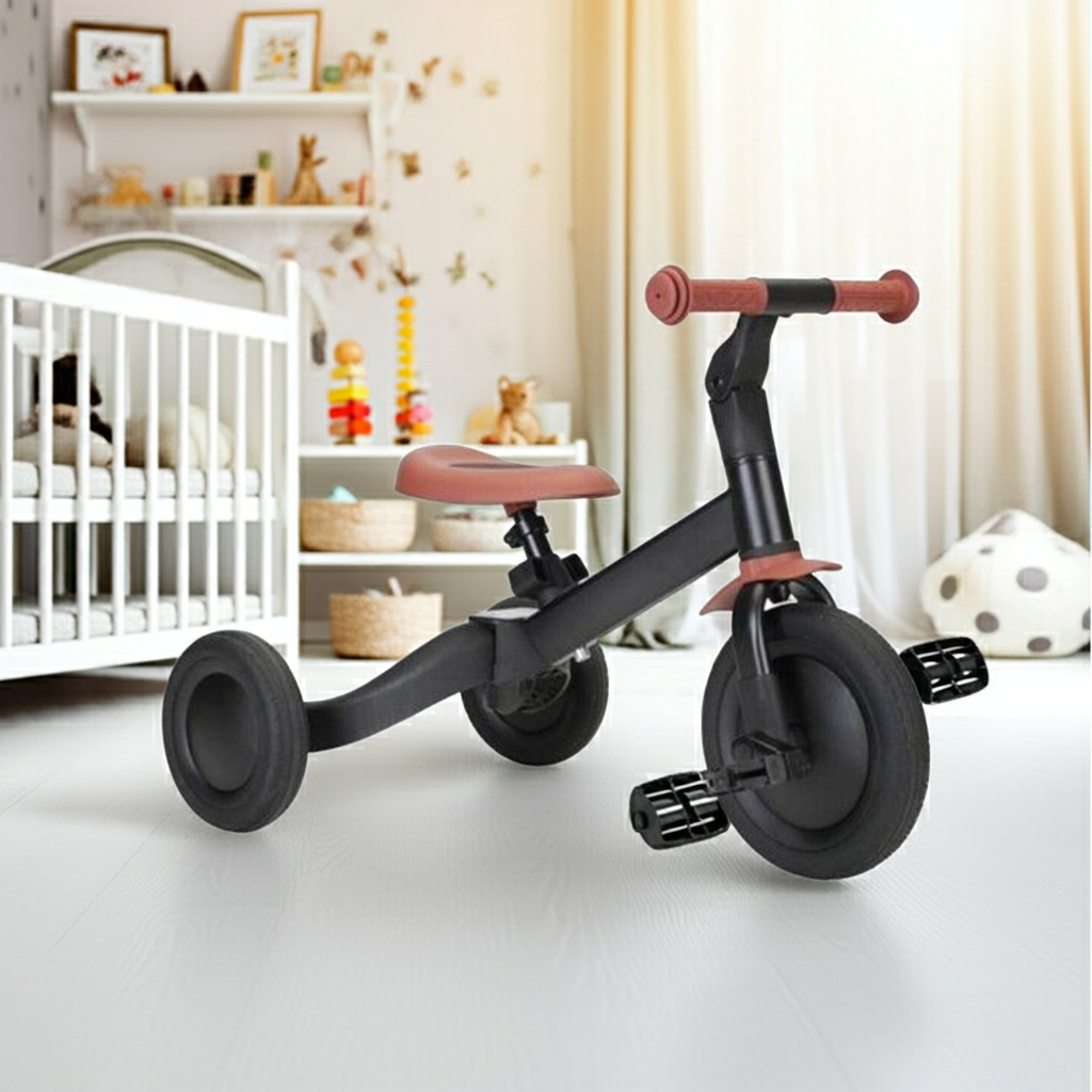 Kinder Dreirad mit Laufrad Funktion und abnehmbaren Pedalen in Schwarz für Kleinkinder ab 1 Jahr