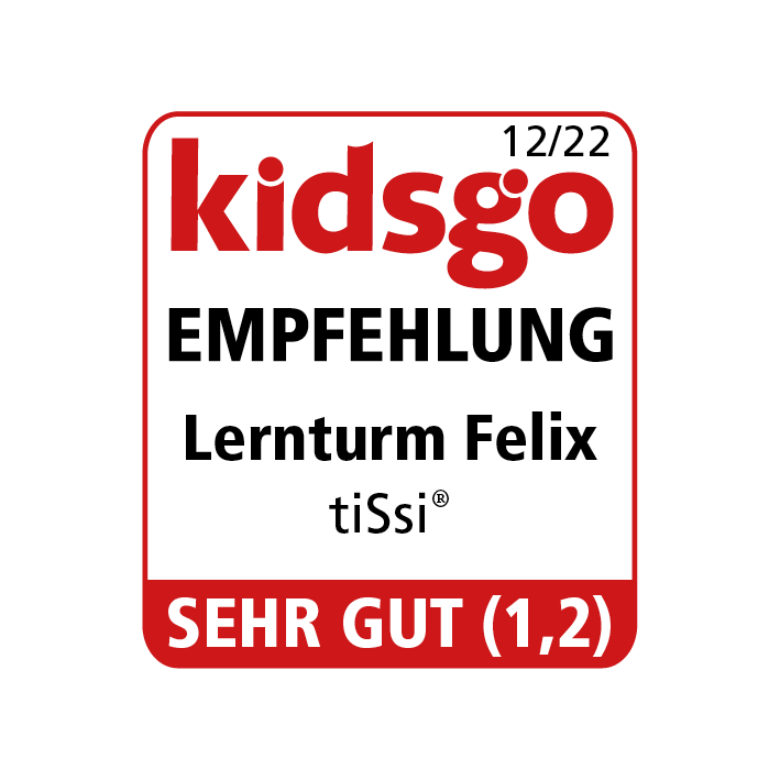 Kidsgo recommendation badge for Lernturm Felix by tiSsi, rated very good with score 1.2 from December 2022
