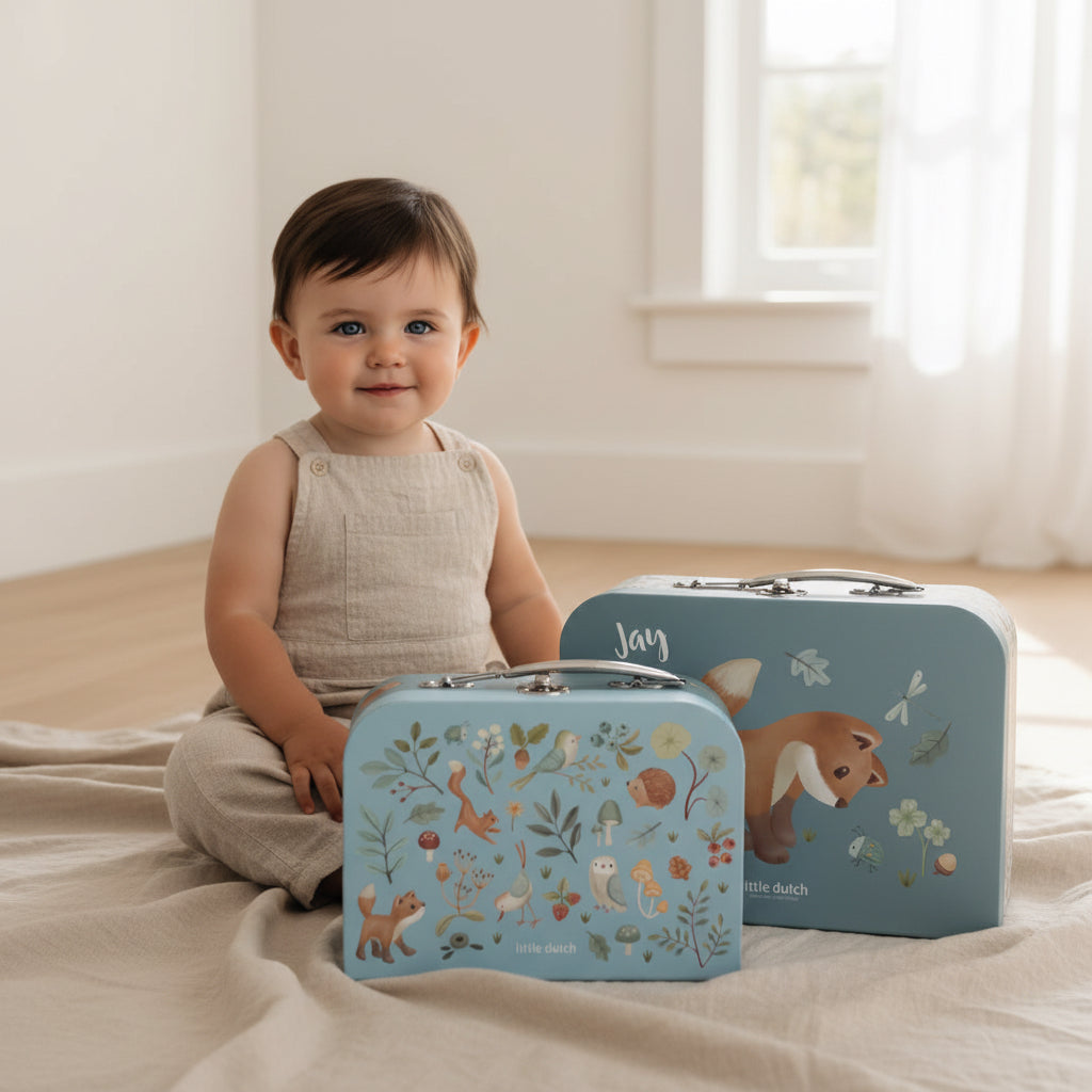 Personalisierter Kinderkoffer mit Namen und liebevollen Tiermotiven – besonderes Babygeschenk zur Geburt oder Taufe von Schmatzepuffer