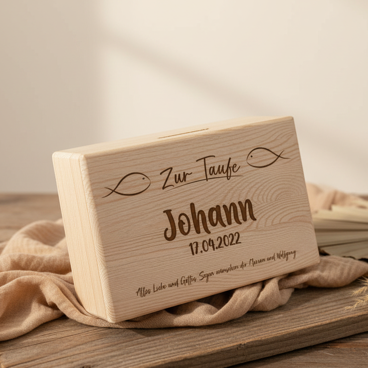 Erinnerungsbox - Naturholz - Zur Taufe personalisiert | Schmatzepuffer