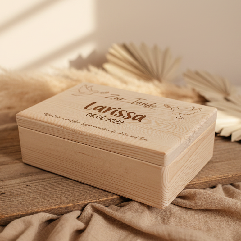 Erinnerungsbox - Naturholz - Zur Taufe personalisiert | Schmatzepuffer