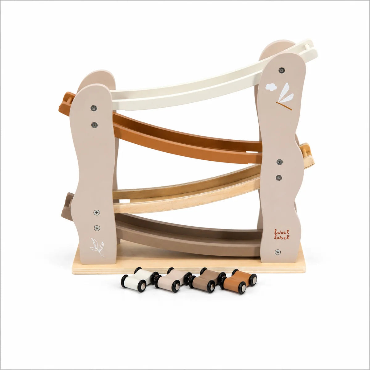Personalized Wooden Racetrack in Nougat with 4 Cars – Personalized Christening Gift