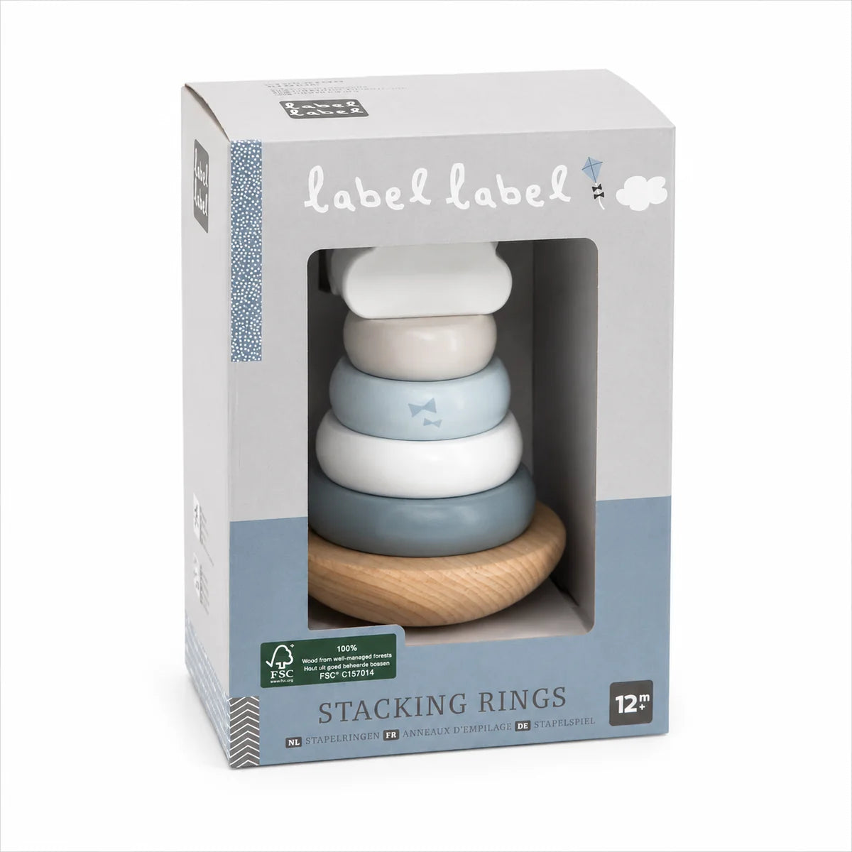 Verpackung des personalisierten Stapelturms Balance in Blau von Label Label als hochwertiges Geburtsgeschenk