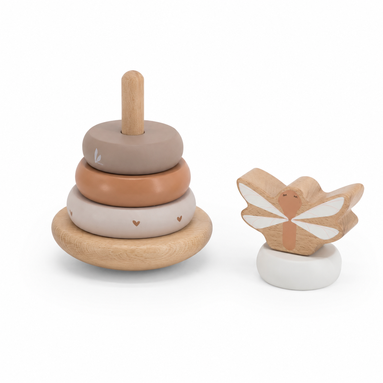 Label Label Stapelturm Balance in Nougat mit abnehmbarer Libelle und stapelbaren Holzringen