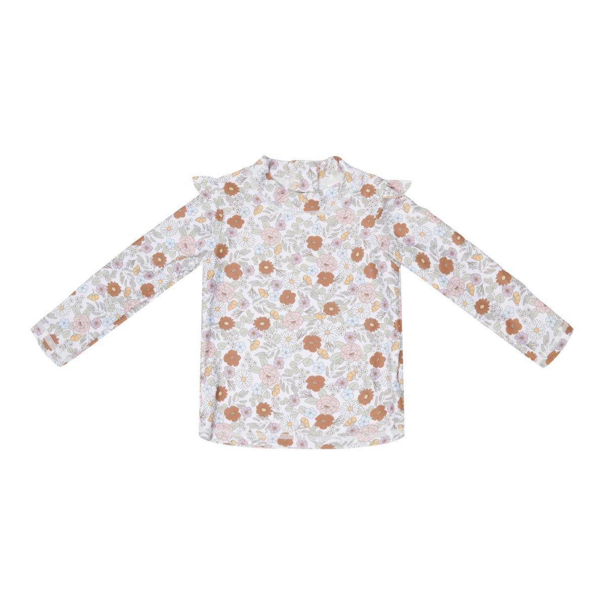Zwemshirt met lange mouwen en ruches, Vintage Little Flowers, maat 74/80 | Little Dutch
