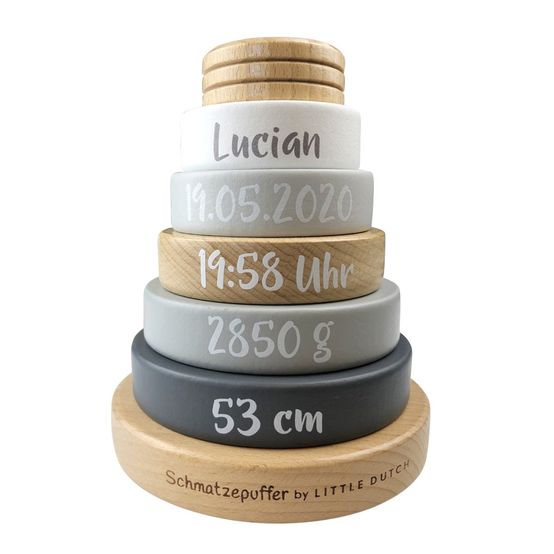 Little Dutch Stapelturm Holz Schmatzepuffer Edition - Zur Geburt - Bedruckt