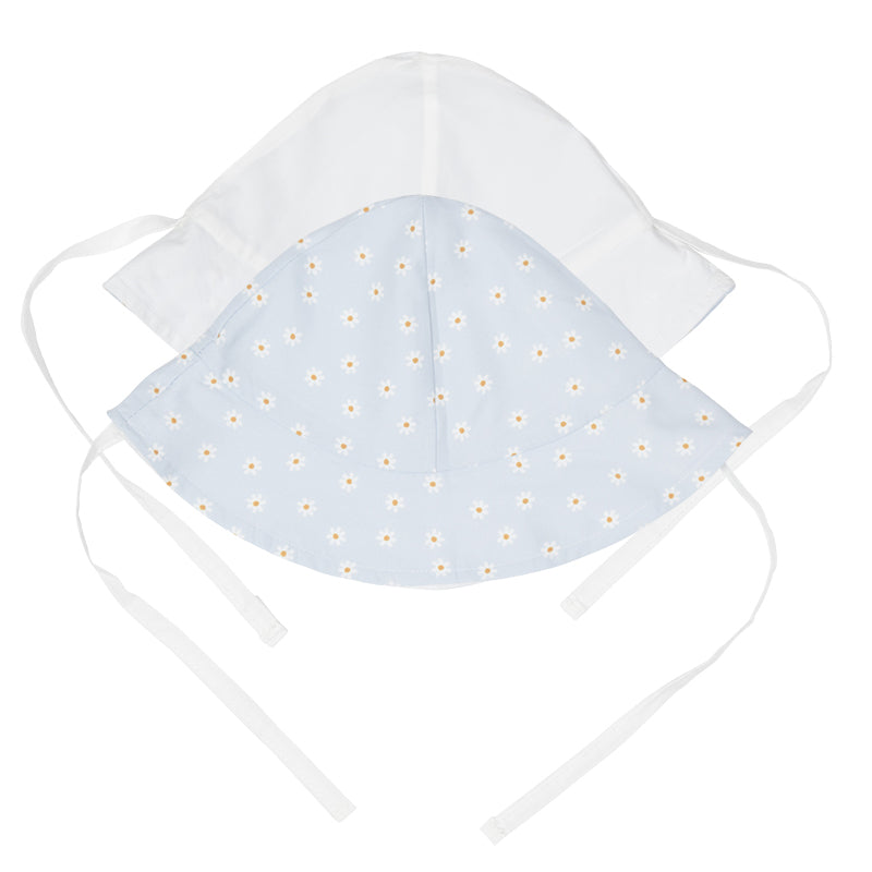 Omkeerbare zonnehoed, Madeliefjes Blauw / Wit, maat 2 | Little Dutch