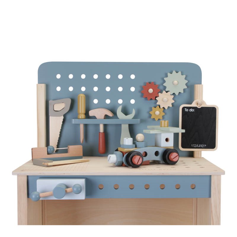 Werkbank mit Lasergravur, Holz blau | Little Dutch personalisierbar