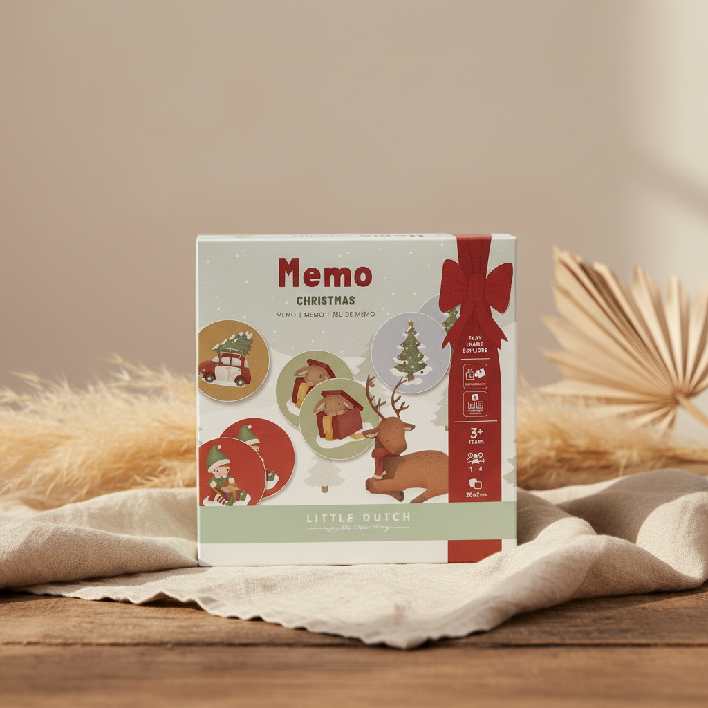 TOPDEAL Memory-Spiel X-MAS Winterliches Kartenspiel Lernspiel für Kinder | Little Dutch