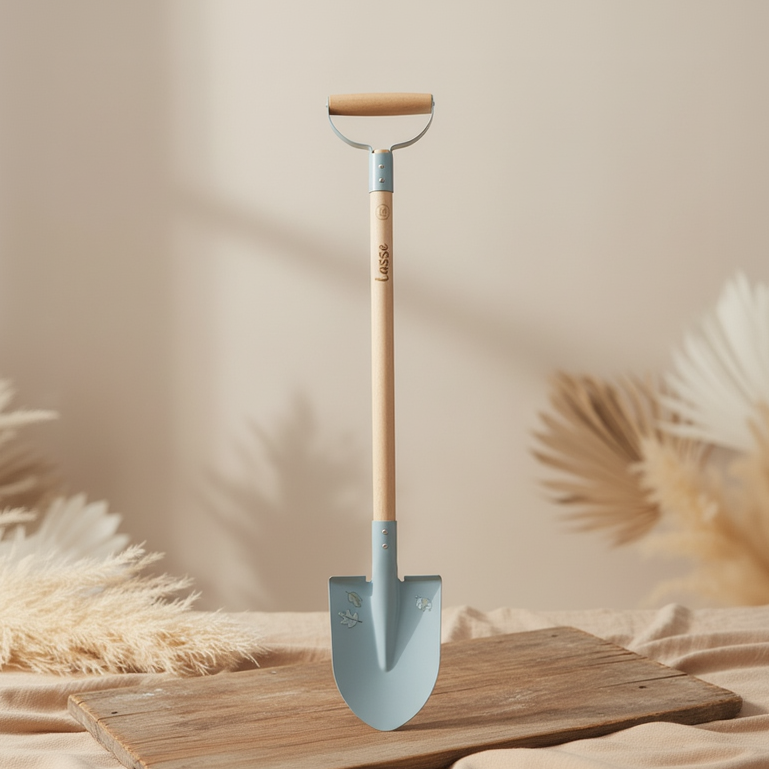 Personalisierte Kinder-Schaufel mit Namen Lasse aus Holz und Metall für Garten, Sandkasten und Outdoor-Spiel
