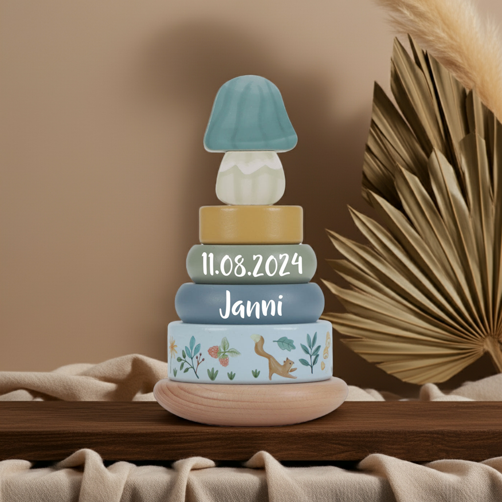 Wooden stacking tower Forest Friends "For Birth" | Little Dutch