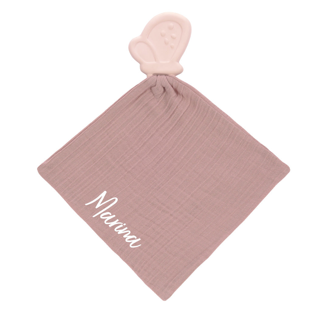Doudou avec anneau de dentition, caoutchouc rose | Lässig
