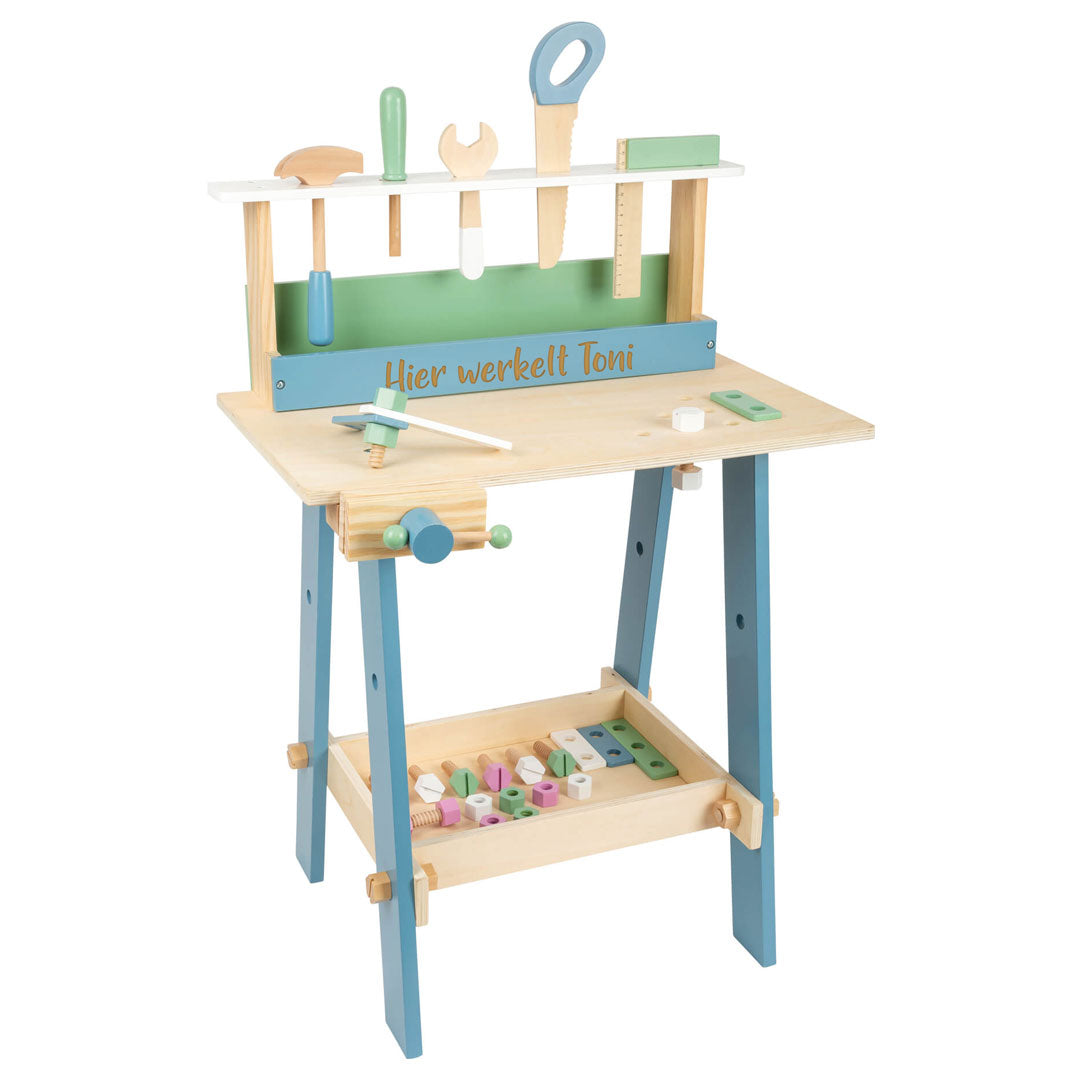 Nordic wood workbench, blue/green/natural | small foot