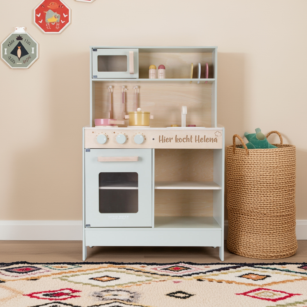 TOP DEAL Speelkeuken Hout Mint "Lasergravure" | Little Dutch