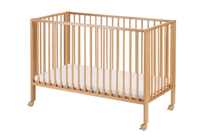 Foldable cot including mattress, beech nature tissi