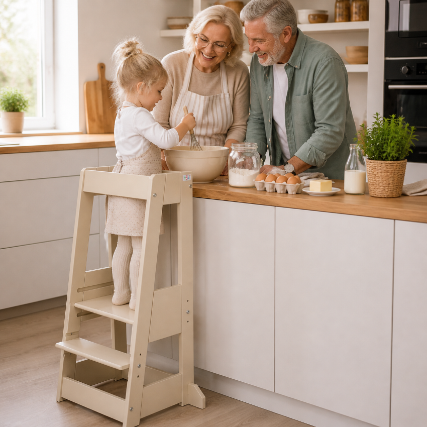 tiSsi Lernturm Felix in Cashmere mit Maßen 40 x 91 x 45 cm als mitwachsender Kinder-Lernturm für Küche und Alltag