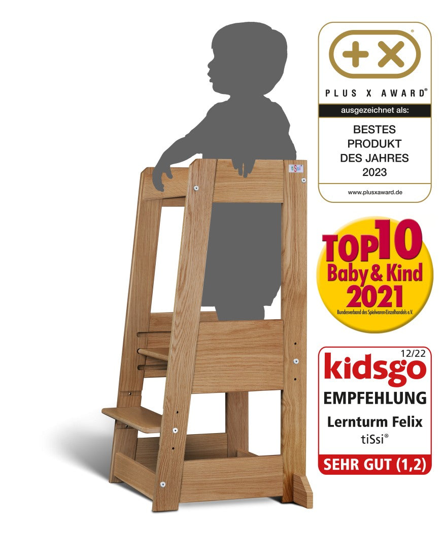 Lernturm Felix - Learning tower gratis Personalisierung - Holz Eiche | tiSsi® by Schmatzepuffer®