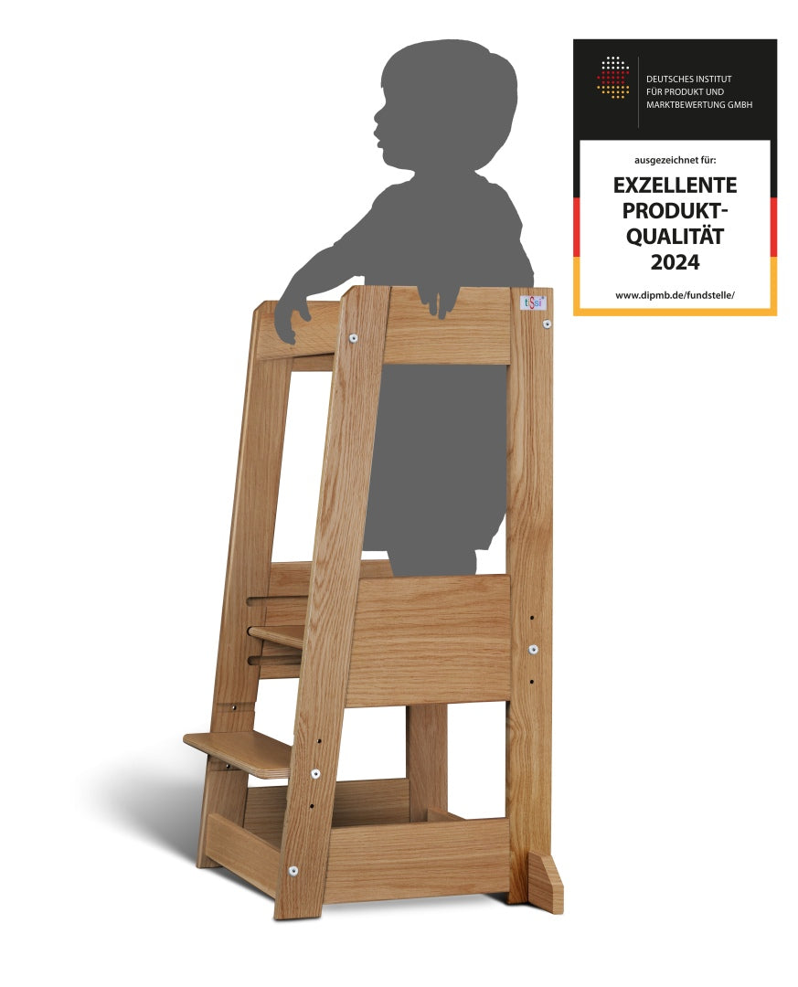 Lernturm Felix - Learning tower gratis Personalisierung - Holz Eiche | tiSsi® by Schmatzepuffer®