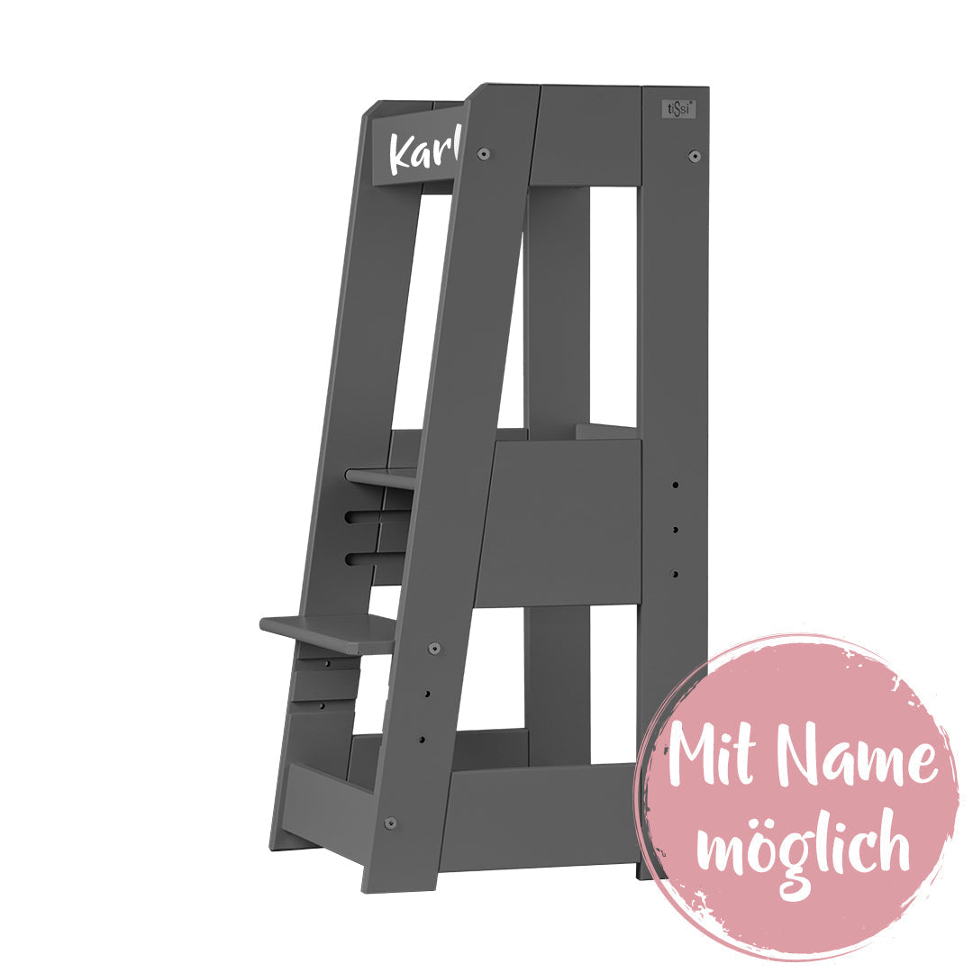 Lernturm Felix - Learning tower - stormy grey | tiSsi® by Schmatzepuffer® "personalisierbar"