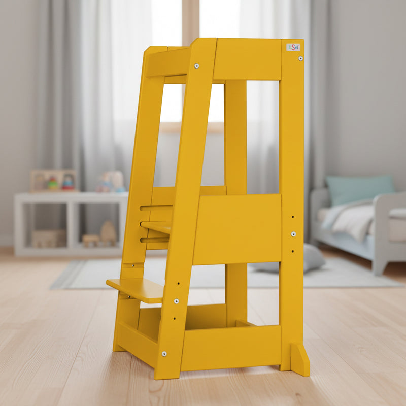 tiSsi® Lernturm Felix Gelb – Premium Lernturm aus Massivholz | personalisierbar