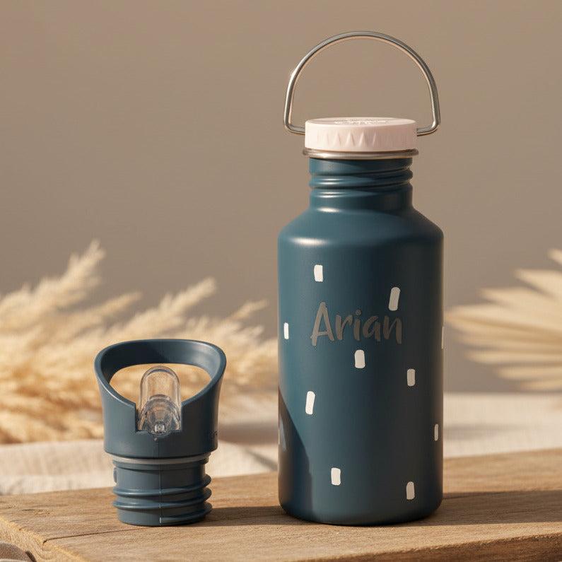 Trinkflasche Kinder - Edelstahl, Happy Prints Dunkelblau | Lässig