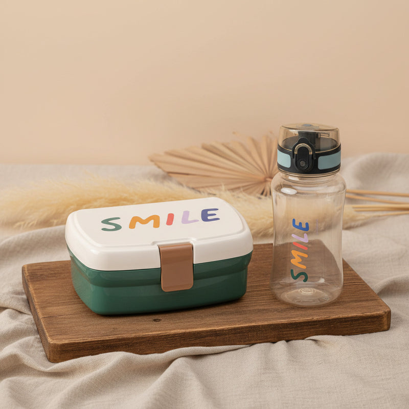 Pausen-Set Flasche & Brotdose Little Gang Smile, Grün | Lässig