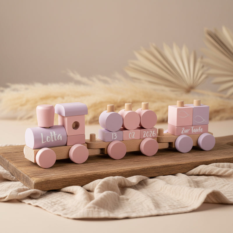Personalized Wooden Train Pink - Christening Gift
