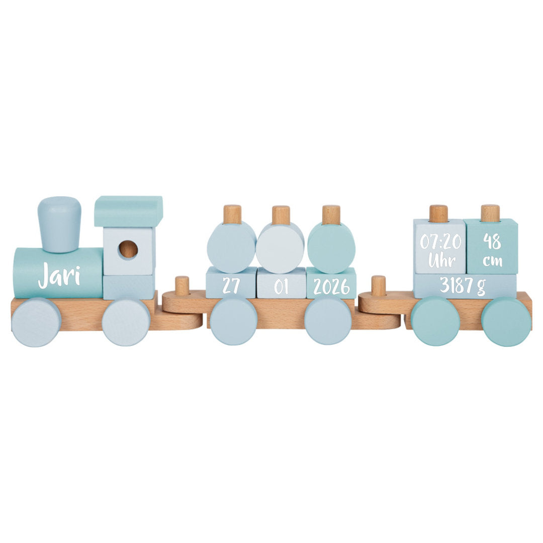 Personalisierter Holz-Zug blau - Zur Geburt | small foot by Schmatzepuffer