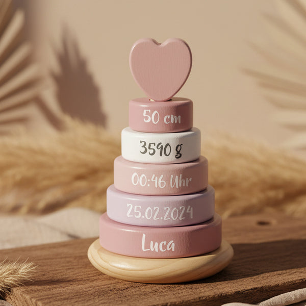 Personalisierter Stapelturm zur Geburt – schönes Geschenk für Mädchen