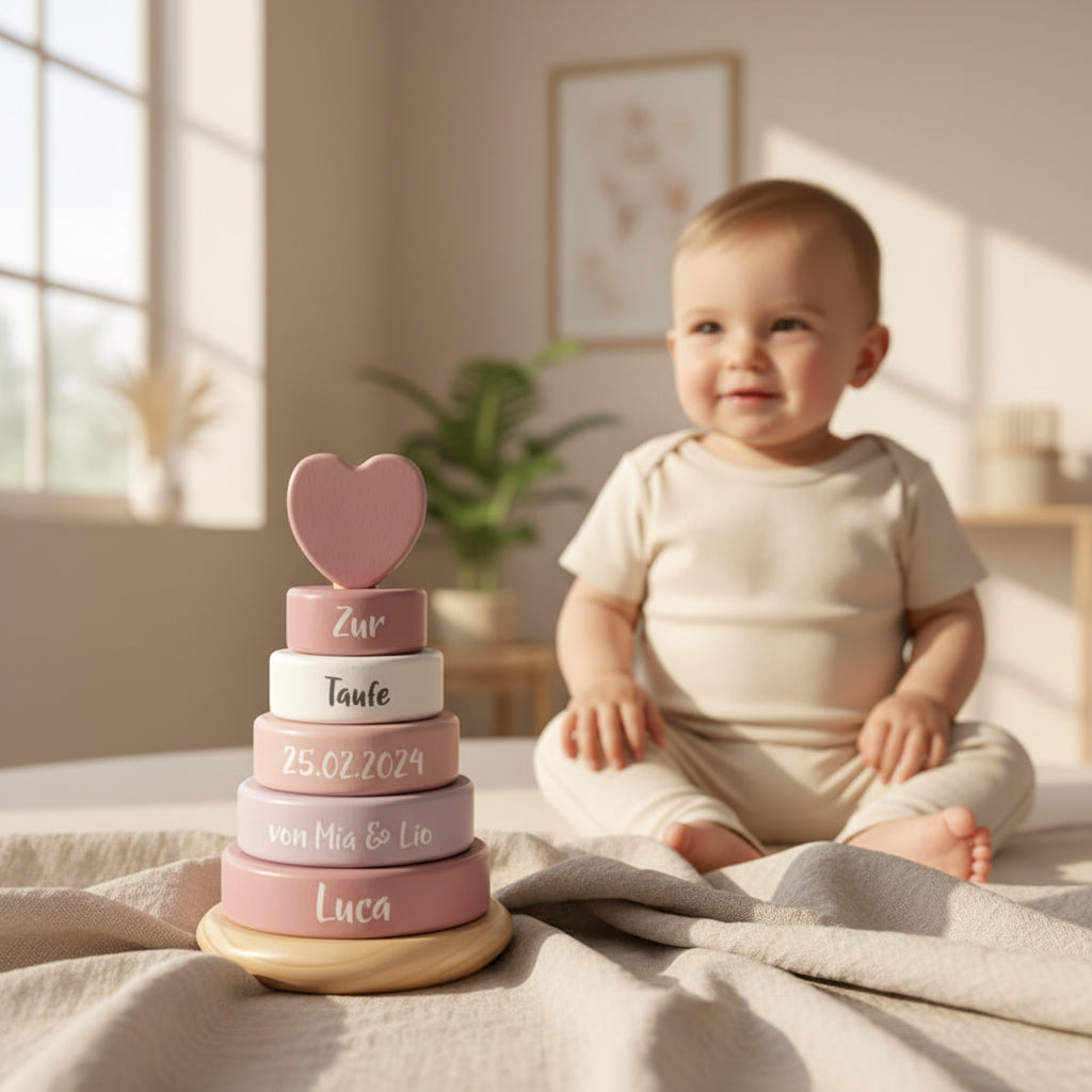 Personalisierter Stapelturm rosa - Zur Taufe | small foot by Schmatzepuffer