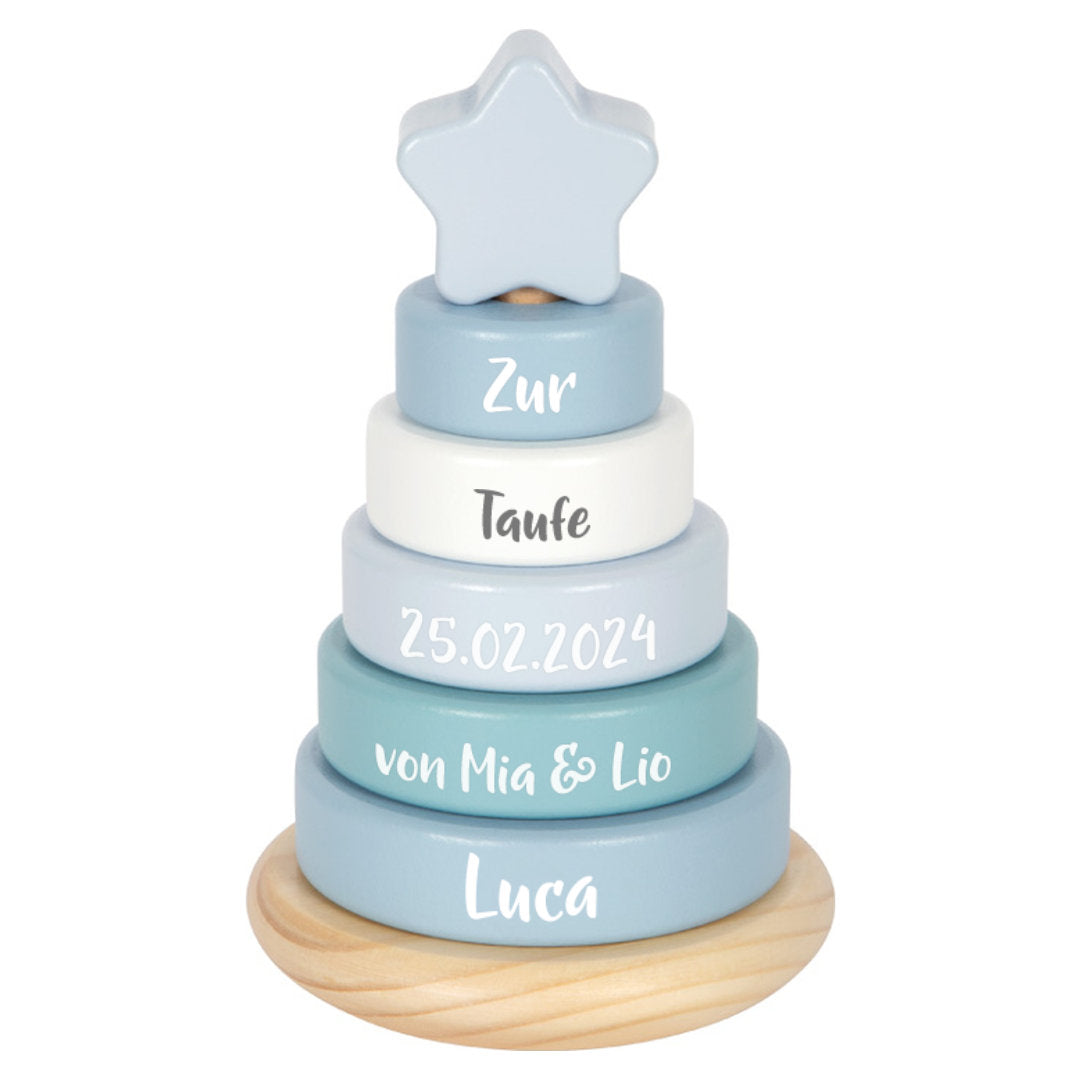 Personalisierter Stapelturm blau - Zur Taufe | small foot by Schmatzepuffer