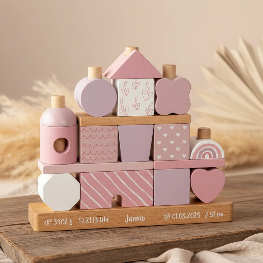 Personalisiertes Stapelhaus rosa zur Geburt | small foot by Schmatzepuffer