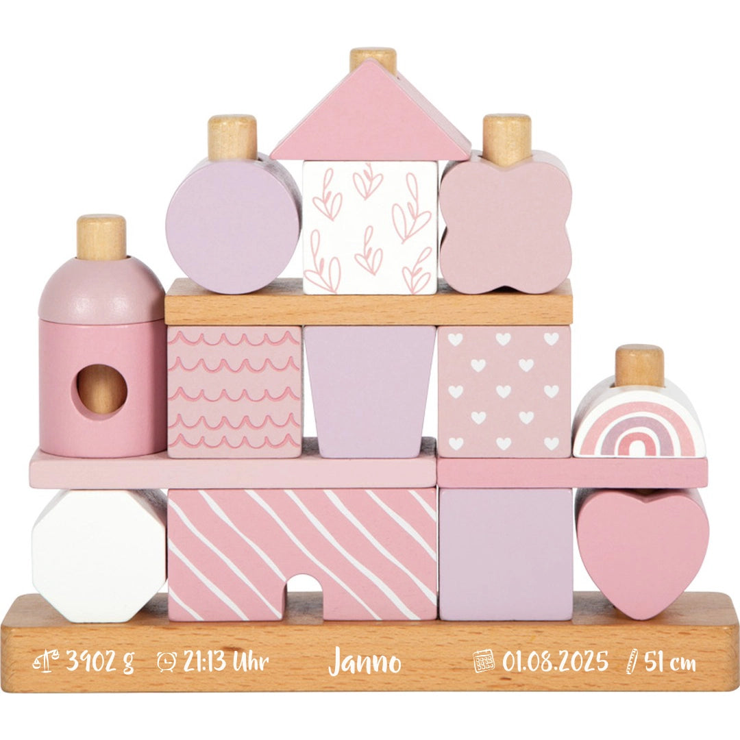 Personalisiertes Stapelhaus rosa zur Geburt | small foot by Schmatzepuffer