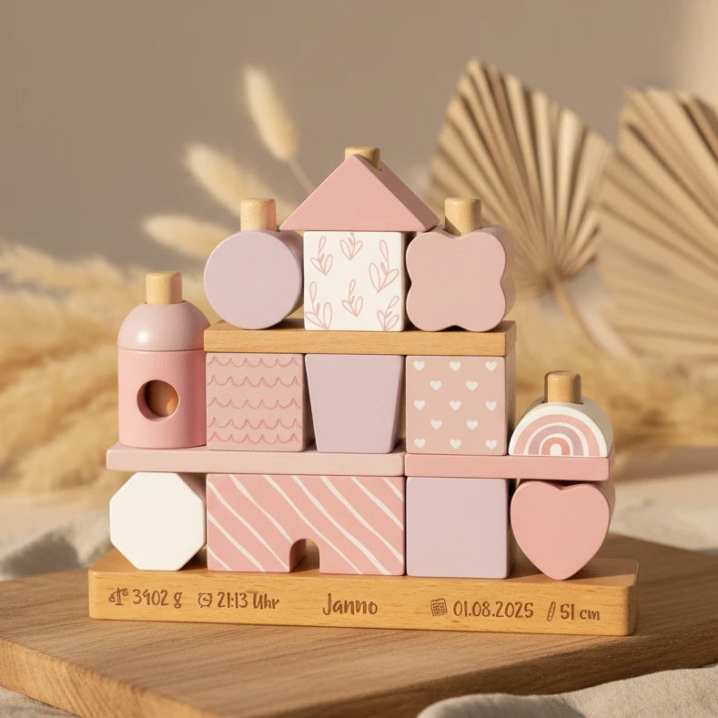 Personalisiertes Stapelhaus rosa zur Geburt | small foot by Schmatzepuffer
