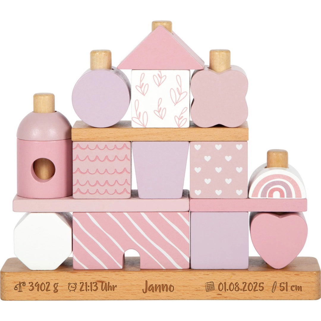 Personalisiertes Stapelhaus rosa zur Geburt | small foot by Schmatzepuffer