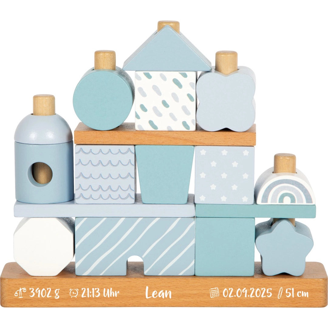 Personalisiertes Stapelhaus blau zur Geburt | small foot by Schmatzepuffer