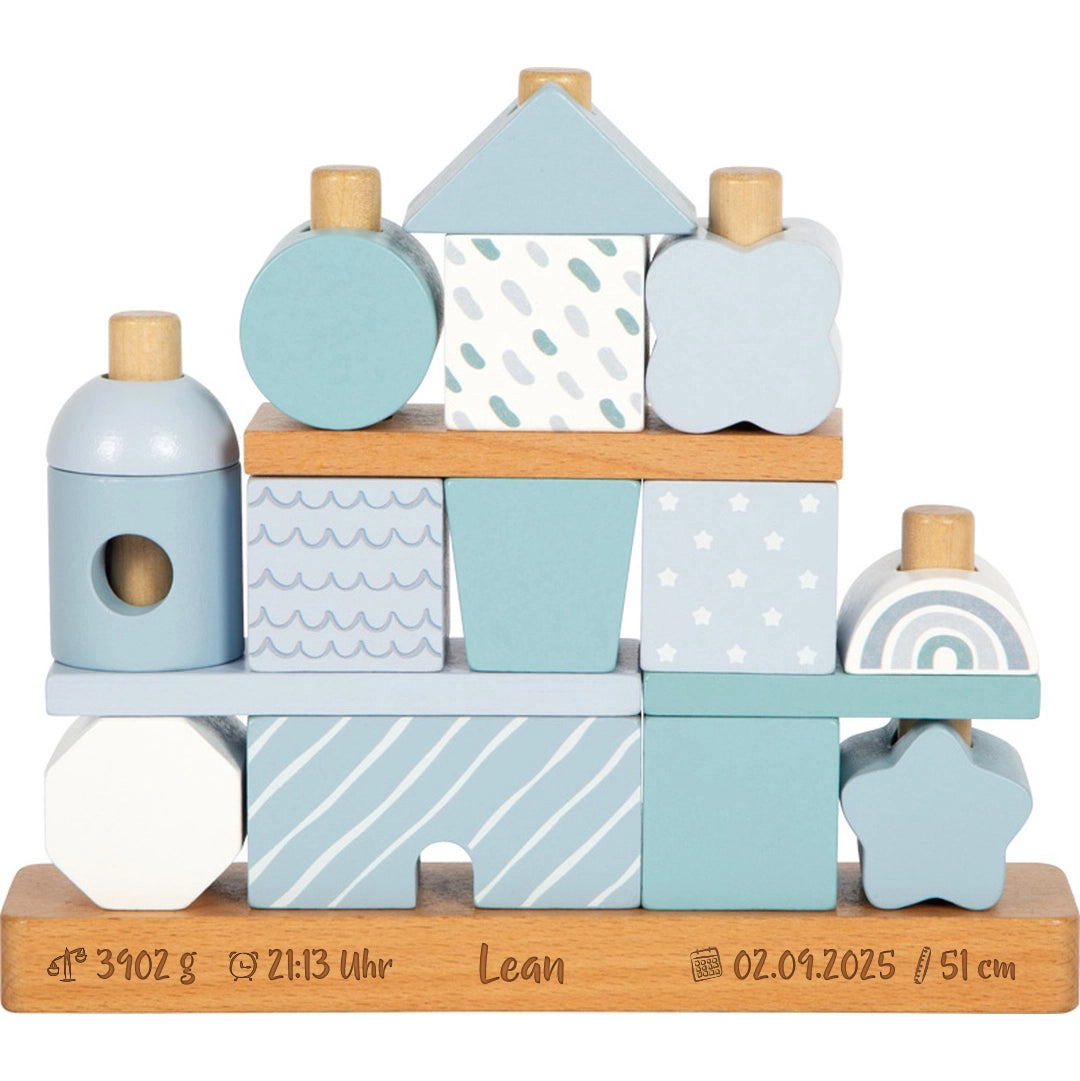 Personalisiertes Stapelhaus blau zur Geburt | small foot by Schmatzepuffer